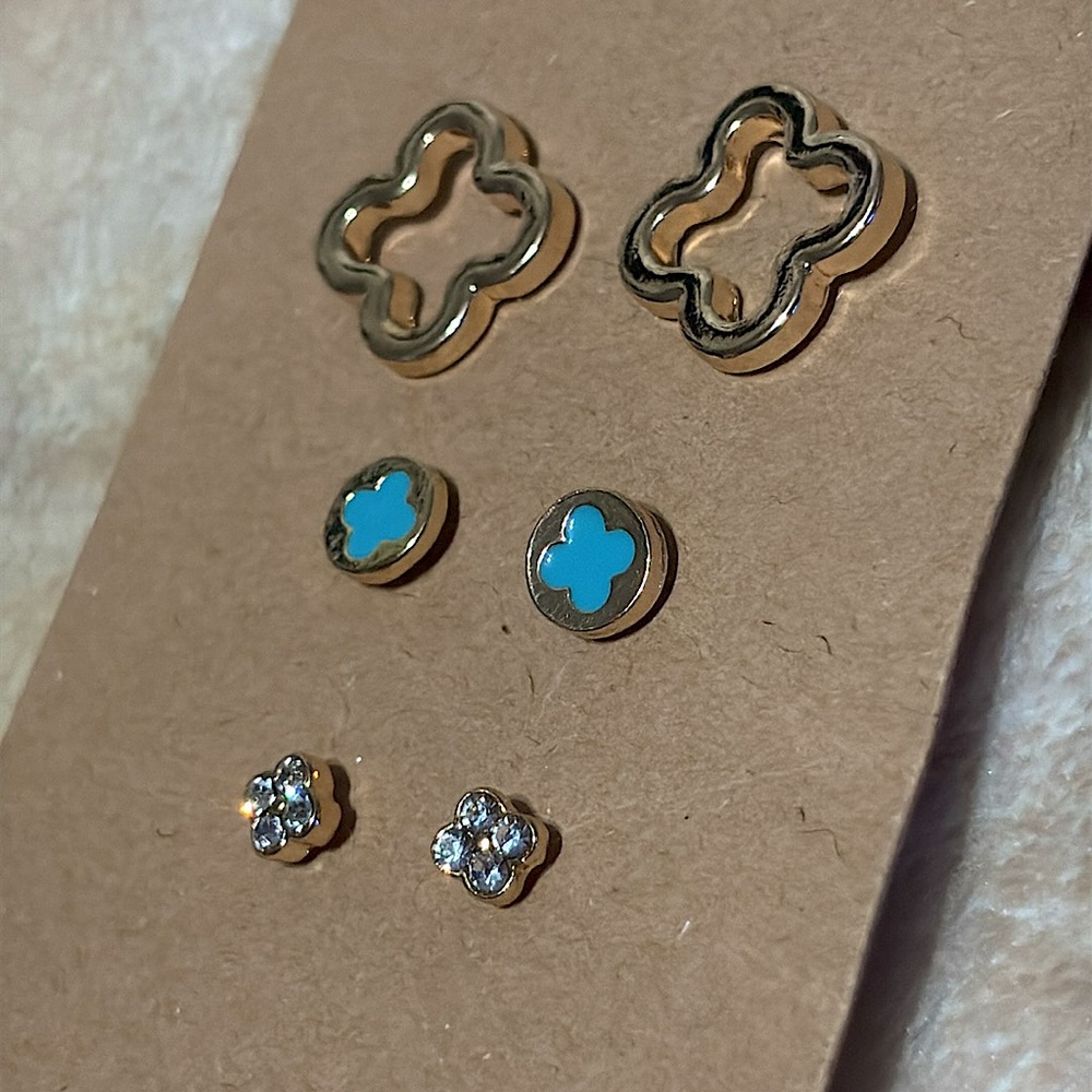 Gold and Teal Clover Earring Trio
